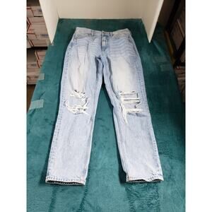 American Eagle Jeans Size 6 Womens Blue Stretch Distressed Mid Rise Mom Straight